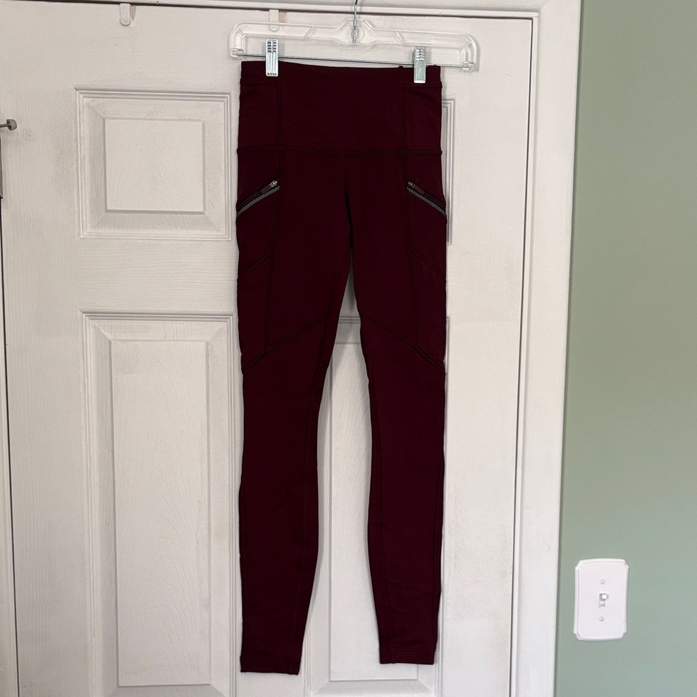 Lululemon Athletica Burgundy Leggings with Zipper Details